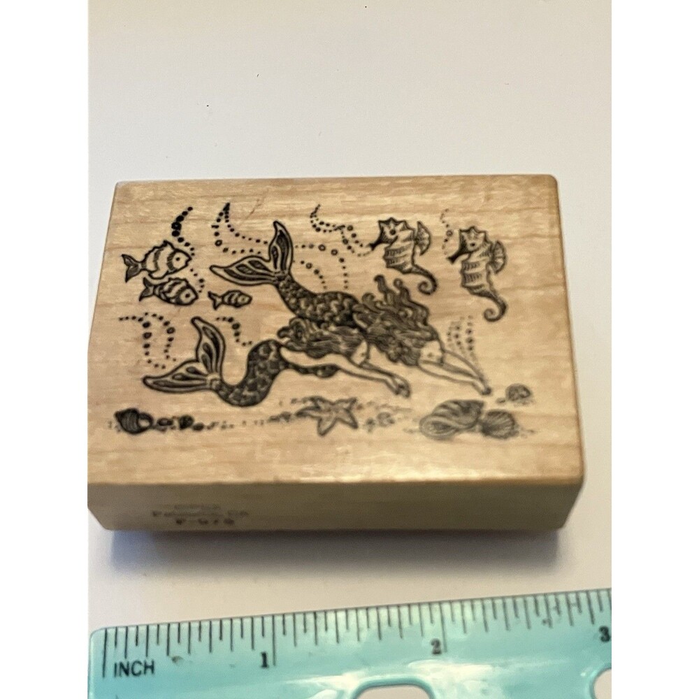 PSX F-075 Rubber Stamp Mermaid Fish Under the Sea Wood Mount vintage Ocean